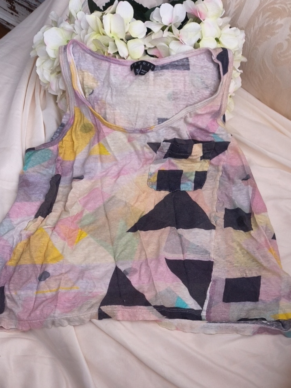 Theory Pastel Geometric Print Tank Top - Pink, Yellow, Blue, Black